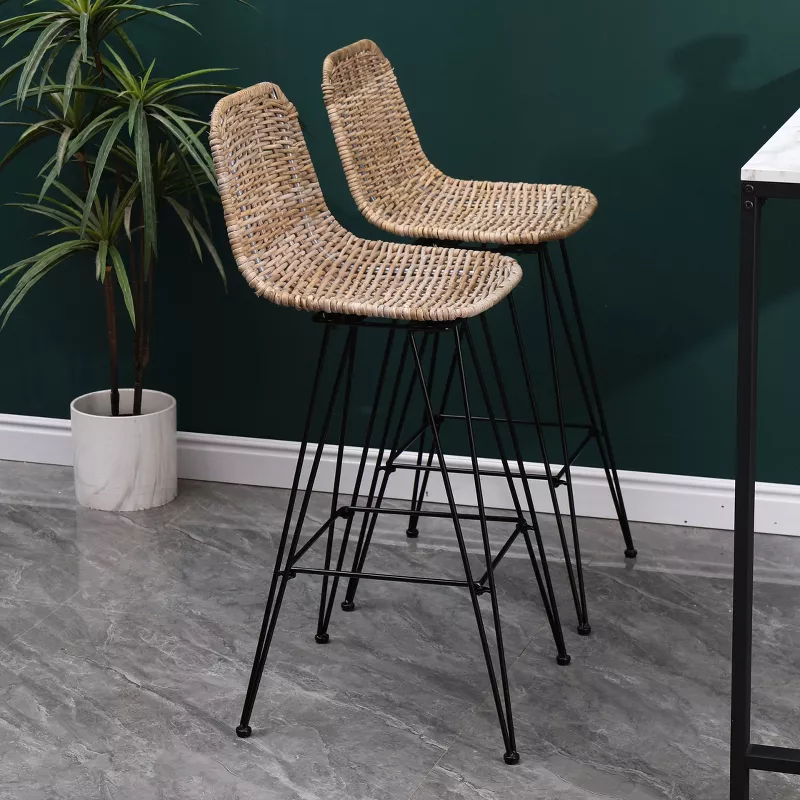 GUEST_9f6b40a9-b9bd-4d42-8617-6adcd968491e Set of 2 Metal and Fiber Bar Stools – Bar Height, Modern & Durable Design - Image 1