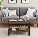 Large Wood Coffee Table with Shelf, Modern Rustic Metal Rectangle Center Table for Living Room - Image 4