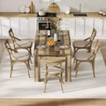 Wooden Rectangular Dining Table for 4–6 People – 63" Brown Table with 4-Leg Base - Image 3
