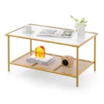 2-Tier Coffee Table with Shelf, Tempered Glass Top and Metal Frame - Image 4