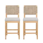 Rattan Upholstered Counter Stools Set of 2 – Natural & Stylish Design - Image 4