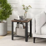 Industrial End Table – 2-Tier Side Table with Wood Top and Metal Frame