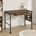 Wooden Modern Writing Desk with Drawer – Metal Frame Office & Study Table