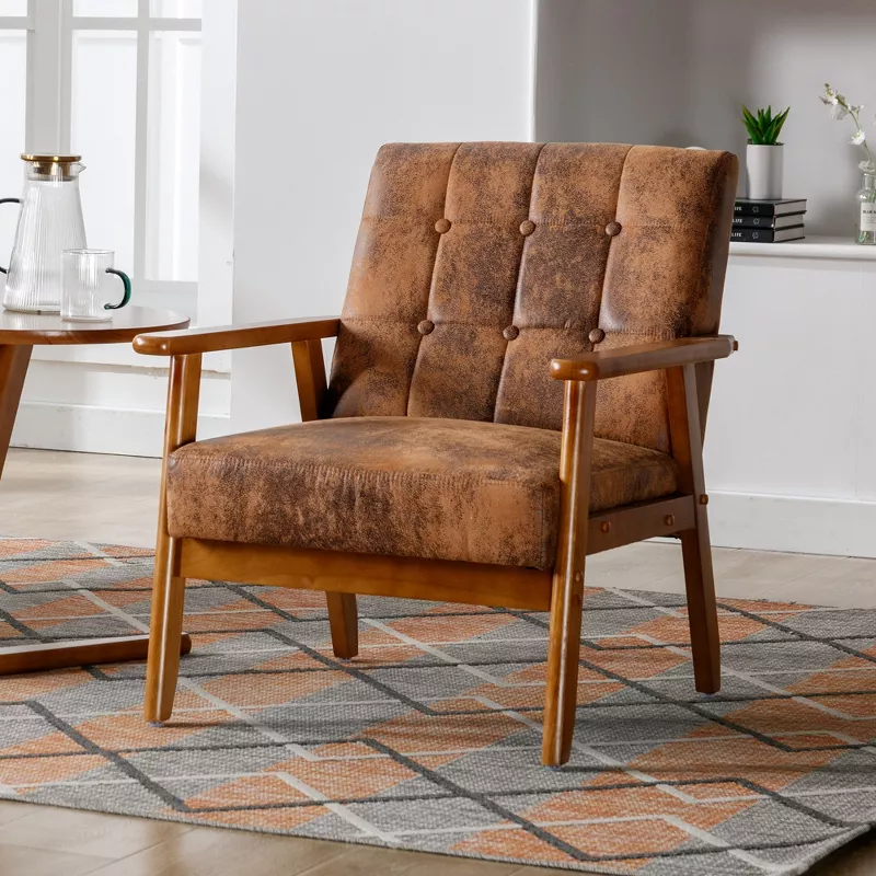 GUEST_a5a84287-0b74-4fcc-95a9-8050fe4f142f Mid-Century Modern Accent chair,Leisure Chair with Solid Wood Armrest - Image 1