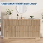 Fluted Dresser with 10 Drawers – Natural Oak Tall Storage Chest - Image 3