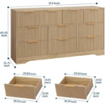 Fluted Dresser with 10 Drawers – Natural Oak Tall Storage Chest - Image 2