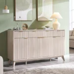 Buffet Sideboard Cabinet with Fluted Design, Coffee Bar Table Featuring 3 Drawers & 4 Doors