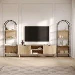 Wooden 4-Tier Rattan Arched Bookshelf – Decorative Bookcase with Metal Frame - Image 8