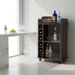 Two-Shelf Storage Cart with Six-Bottle Rack for Dining Room or Living Space