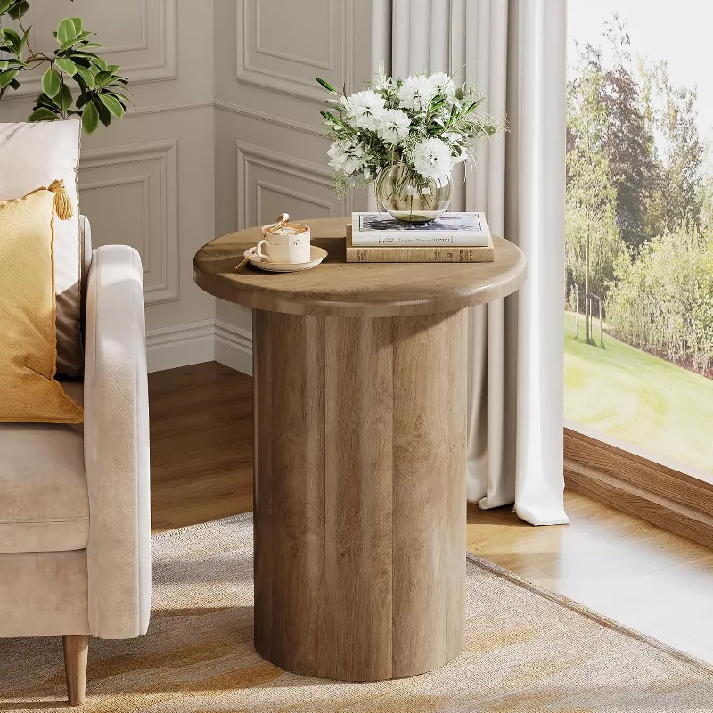 GUEST_a9899235-fd42-43f5-b9f7-7a8fb64b104b Round Side Table with Fluted Base – Wooden Accent Table with Under-Lid Storage - Image 1