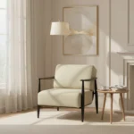 Accent Chair, Bouclé Upholstered Armchair, Wood Single Sofa Lounge Chair
