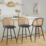 Mid-Century Modern Swivel Bar Stools Set of 3 with Faux Leather – Stylish & Durable Design - Image 5