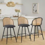 Mid-Century Modern Swivel Bar Stools Set of 3 with Faux Leather – Stylish & Durable Design - Image 4