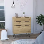 Beige 3-Drawer Wood-Finish Storage Cabinet for Living Room & Entryway