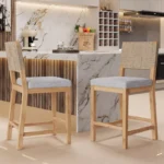 Rattan Upholstered Counter Stools Set of 2 – Natural & Stylish Design