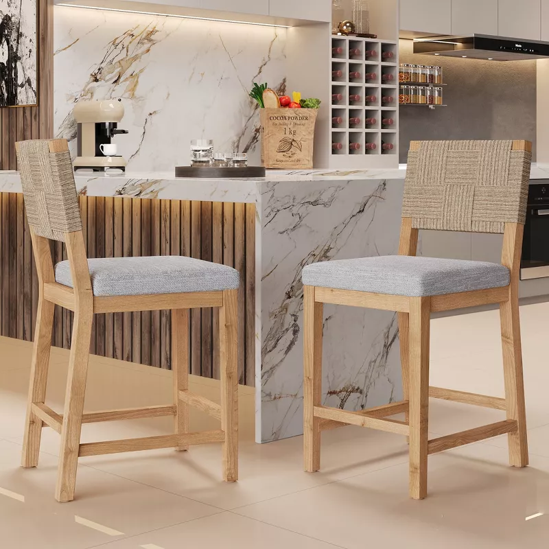 GUEST_ad0f1b3e-93a2-483f-b30a-7156a715db2a Rattan Upholstered Counter Stools Set of 2 – Natural & Stylish Design - Image 1