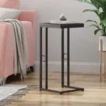 Modern Faux Wood and Iron C-Shaped Side Table – Slim C-Table for Couch
