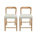 Upholstered Counter Stools with Curved Open Back Set of 2 – Rubberwood Frame - Image 2