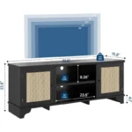 Farmhouse TV Stand for TVs Up to 65 Inches – Media Console with Rattan Doors - Image 4