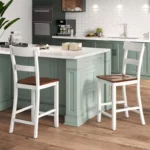 Wooden Bar Stool Set of 2 – Solid Rubberwood Bar Chairs, Counter Height