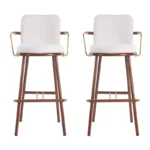 Modern Upholstered Bar Stools Set of 2 – Bar Height Design with Iron Frame - Image 2