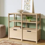 Small Bookcase with Storage Drawers – Natural Wood Finish Shelf Cabinet for Living Room, Bedroom & Office