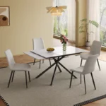 83" Modern Retractable Sintered Stone Dining Table for 6–8 with Black Steel Criss-Cross Base - Image 4