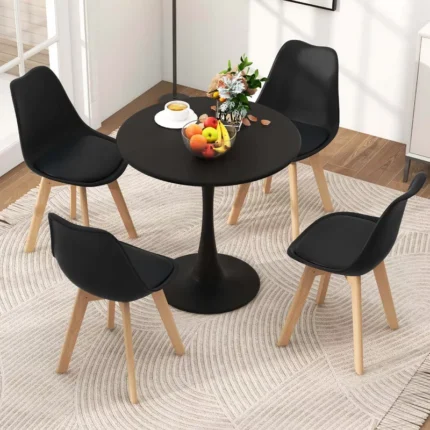 Modern Round Dining Table Set with 4 Chairs – Compact Kitchen & Small Space Dining Set