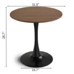 Modern Round Dining Table for 4 with Black Wood Pedestal Base – Brown Fiberboard Top - Image 4