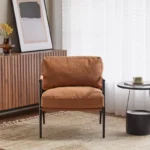 Metal & Wooden Accent Armchair with Plush Cushion – Brown - Image 2