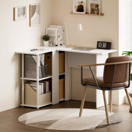 L-Shaped Computer Desk Corner Study & Writing Desk with Open Storage Shelves