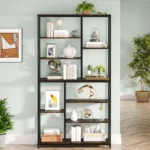 9-Tier Industrial Bookshelf – Tall Metal & Wood Open Shelf Storage Rack