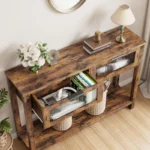 Entryway Table – Wood Console Table with 2 Glass Drawers - Image 5