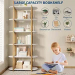 6-Tier Industrial Bookshelf – 71" Tall Wooden Shelf with Metal Frame for Home & Office - Image 3