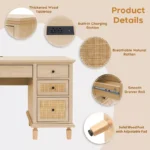 Rattan Executive Desk with 7 Drawers – Modern Study & Writing Table - Image 5