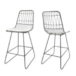 Modern Iron Counter Height Bar Stools with Upholstered Seat & Slat Back – Set of 2 - Image 3