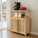 Freestanding Bamboo Sideboard Organizer with Two Doors & Divided Storage