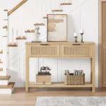 Wood Console Table with 2 Drawers – 2-Tier Sofa Table with Storage Shelf - Image 5