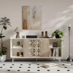 Mid-Century Rustic Sideboard with Sliding Doors & Storage Shelves - Image 5
