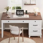 Executive Farmhouse Home Office Desk with 4 Drawers and File Cabinet