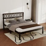 Solid Wood Platform Bed Frame with Upholstered Headboard - Image 4