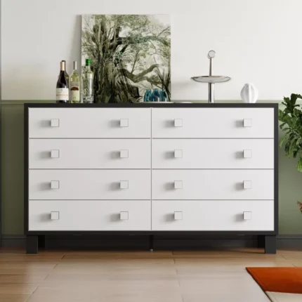 Multifunctional Chest of Drawers for Living Room – White Wide Storage Cabinet