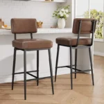 Bar Stools Set of 2, 26" Faux Leather with Metal Frame – Adjustable & Modern Design