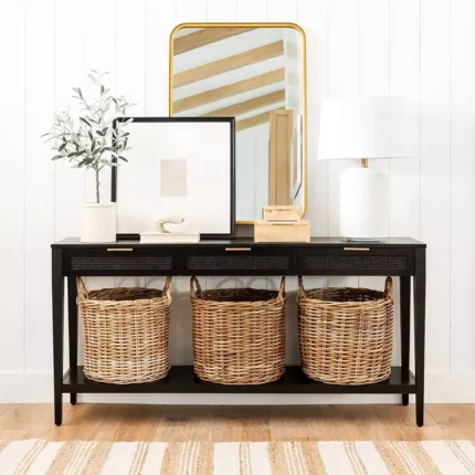Woven Drawer Console Table for Entryway and Living Room