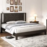 Solid Wood Bed Frame with Herringbone Headboard – Rustic Platform Bed