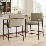 Mid-Century Modern Upholstered Counter Stools Set of 2 – Iron Frame & Stylish Comfort - Image 4