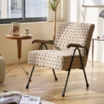 Modern Upholstered Armchair with Metal Legs and Thick Cushion