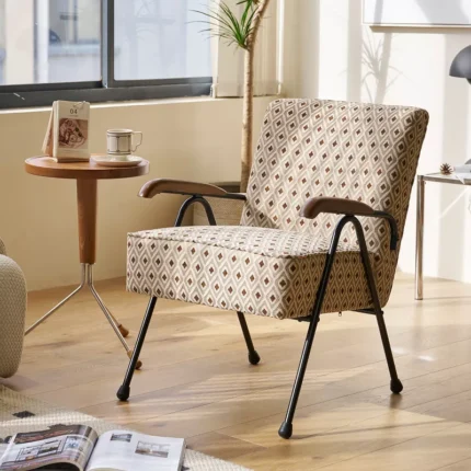 Modern Upholstered Armchair with Metal Legs and Thick Cushion