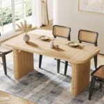 62" Modern Wooden Dining Table for 6 with Double Pedestal Base – Brown Finish - Image 6