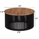 Round Acacia Wood Coffee Table with Slatted Base - Image 4